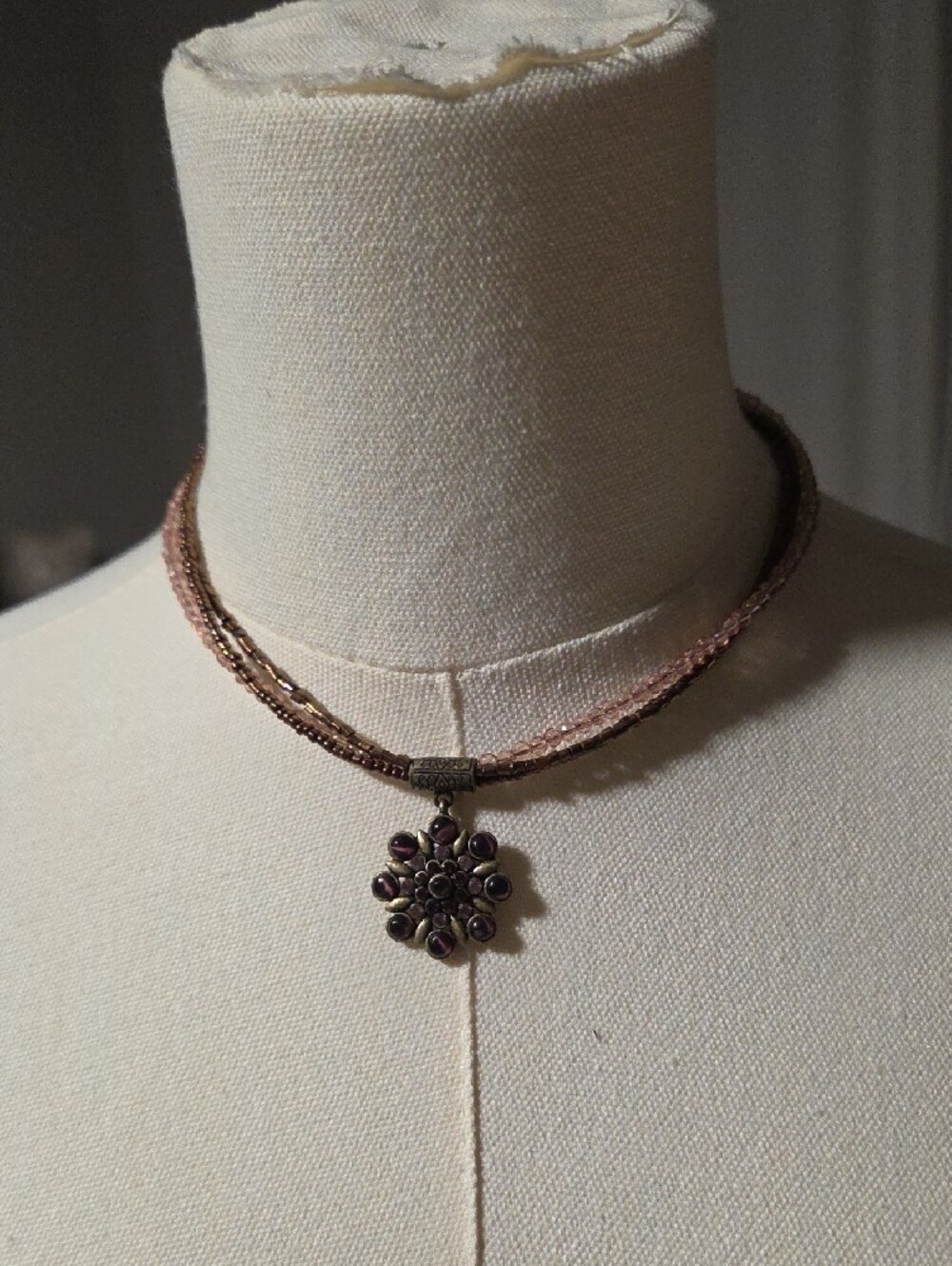 Lia Sophia Rose Pink Beaded Multi-Strand Necklace with Floral Pendant